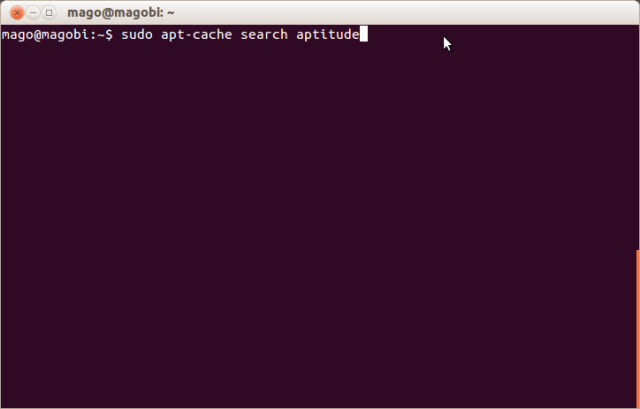 Execuo da busca do programa aptitude atravs do comando apt-cache