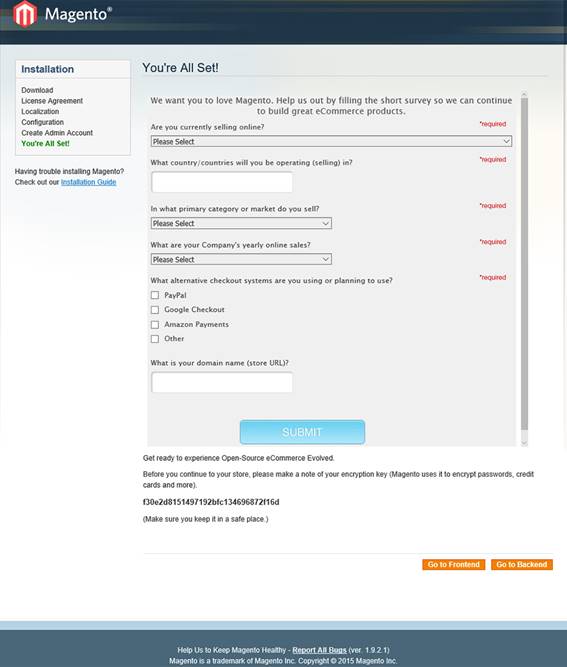 Tela de finalização da instalação