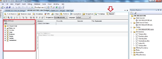 Visual Studio, mostrando a opo BROWSER aberta