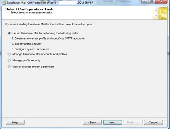 Janela do Database Mail Configuration Wizard, Select Configuration Task