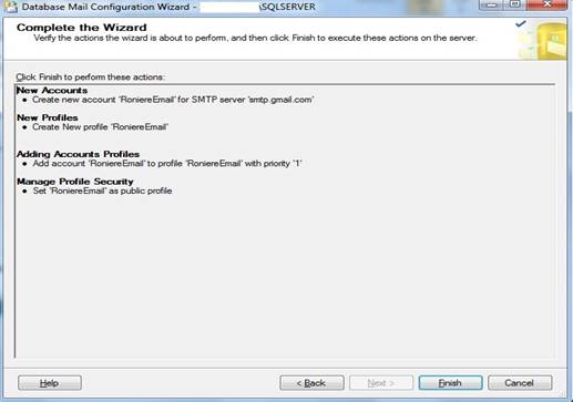 Janela do Database Mail Configuration Wizard, Complete the Wizard