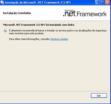 Janela de concluso de instalao do .NET Framework