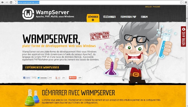 Página inicial do site oficial do WampServer