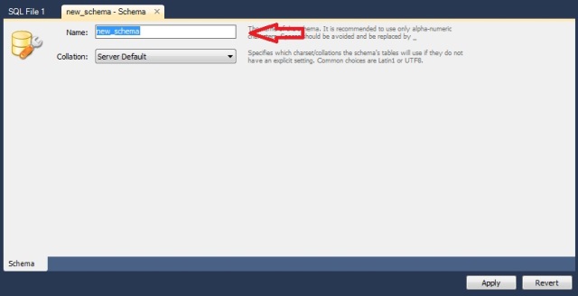 MySQL Workbench: Aba para a criao do banco de dados