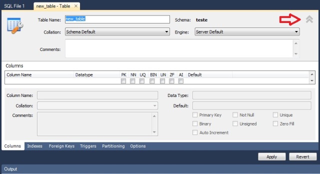 Janela para a criao de tabelas