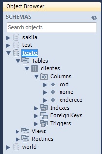 OBJECT BROWSER mostrando a tabela criada