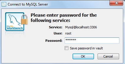 Janela para logar no MySQL Server Administration