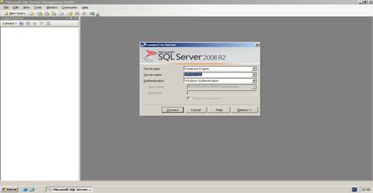Janela do SQL Server Management Studio