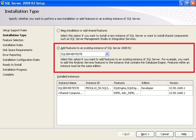 Janela do Installation Type