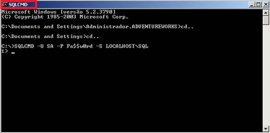 Janela do Prompt de Comandos no SQLCMD (outra forma de conexo)