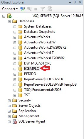 Janela do Management Studio em especifico Object Explorer