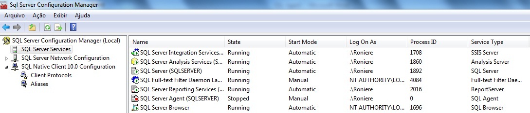 Janela do SQL Server Configuration Manager