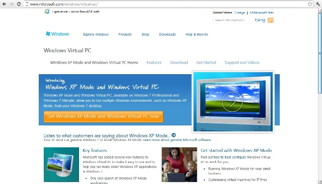 Pgina oficial do Microsoft Virtual PC