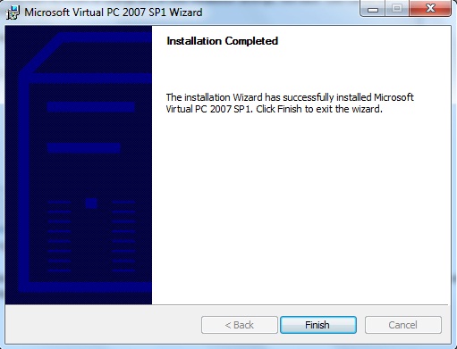 Janela de finalizao da instalao do Virtual PC