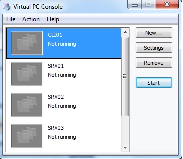 Janela inicial do Virtual PC