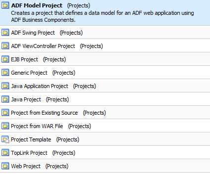 Lista de projetos que podem serem criados