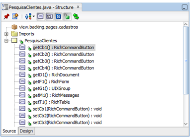 Exibição da estrutura na versão de página .java