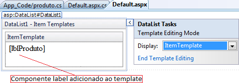 Componente label adicionado ao template do datalist