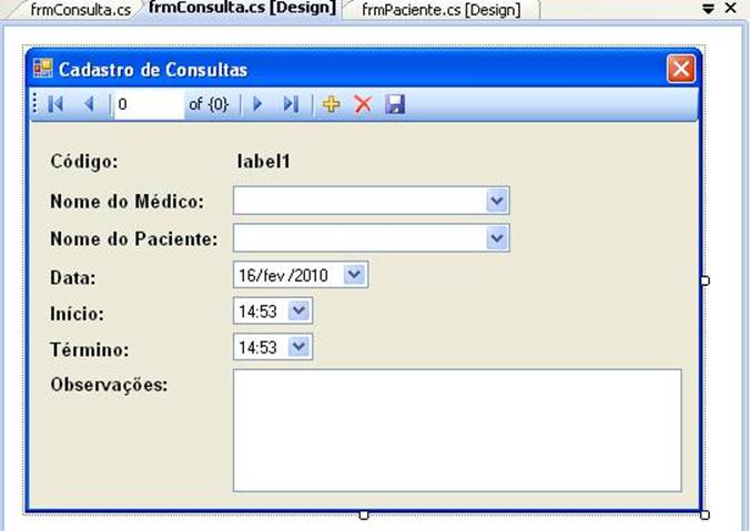 Formatao da tela de cadastro de consultas