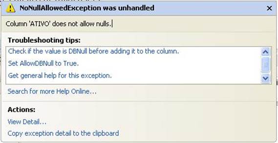 Erro ao inserir nova consulta
