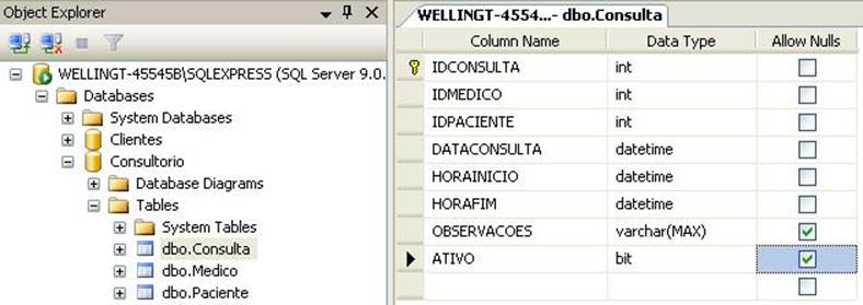 Definindo o campo ATIVO para aceitar valores nulos