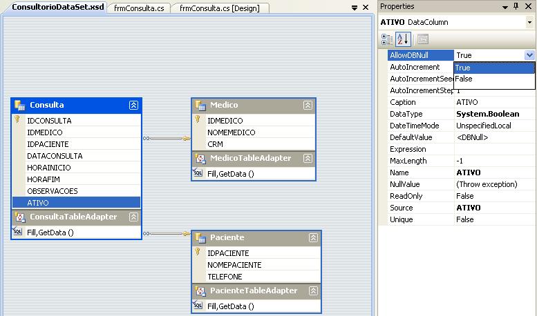 Permitindo valores nulos na coluna ATIVO no DataSet