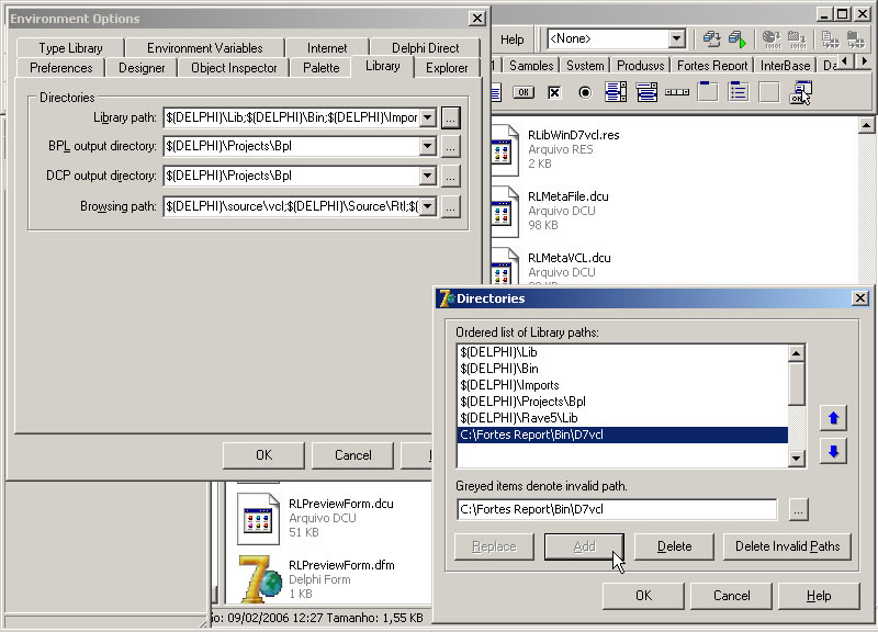 Adicionando o caminho das .dcus.