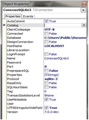Configuraes da conexo com SQLite 3