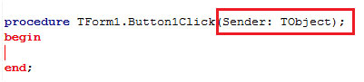 Exibi o evento OnClick e o parâmetro Sender em destaque