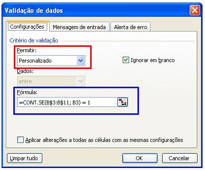Definição de mensagem personalizada