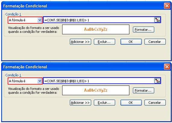 Células formatadas acusando erro