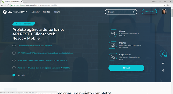 Página web carregada no Google Chrome