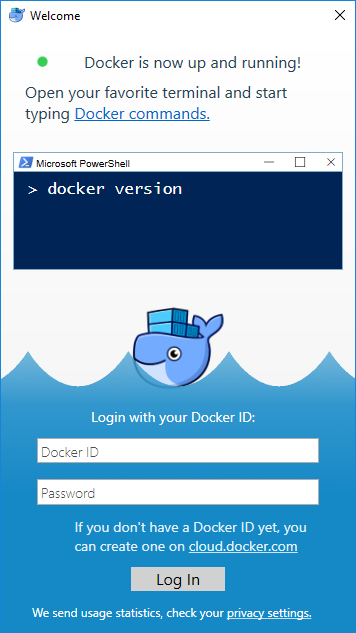 Tela de login do Docker