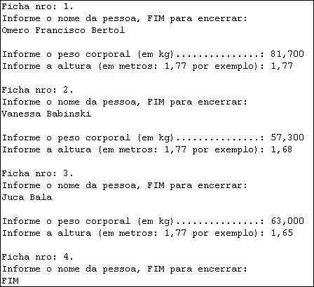 Executando a
classe Exemplo1 na entrada de dados