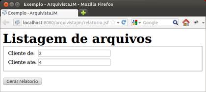 Tela do sistema web filtrando os clientes cujo ID esteja contido entre 2 e 4