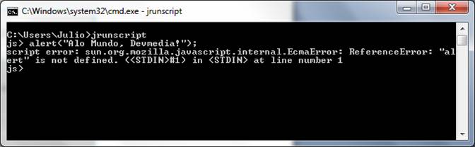 Resultado da execução de um alert no jrunscript