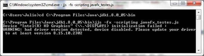 Execução do script JavaFX no prompt de comando