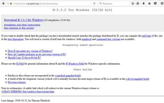 Pgina de download do R para Windows