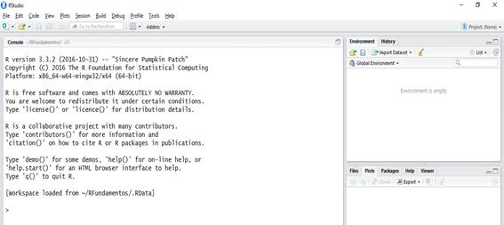 Tela inicial do software RStudio